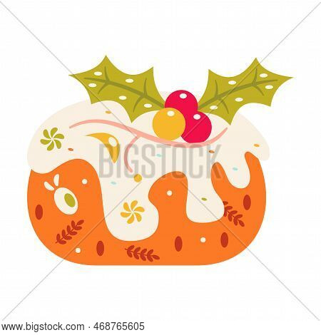 Vector Cartoon Cute Christmas Pudding Illustration Isolated