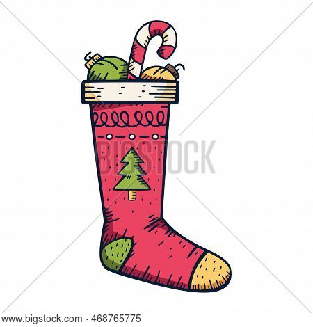 Vector Cartoon Cute Christmas Stocking Illustration Isolated