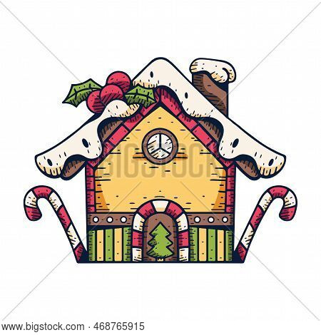 Vector Cartoon Cute Christmas Candy House Illustration Isolated