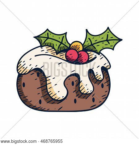 Vector Cartoon Cute Christmas Pudding Illustration Isolated