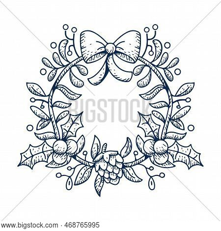 Vector Cartoon Cute Christmas Wreath Illustration Isolated