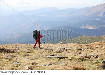 Carpathian Mountains, Ukraine - October 8, 2022 Mount Hoverla. Carpathians In Ukraine In Autumn. Tou