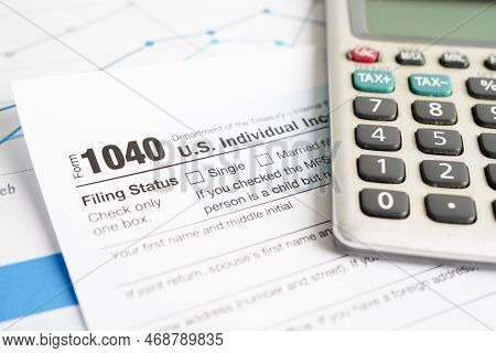 Tax Form 1040 U.s. Individual Income Tax Return, Business Finance Concept.