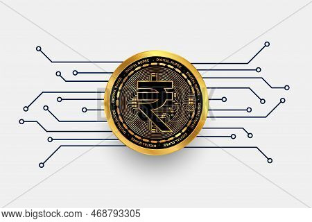 Digital Indian Rupee Inr Currency Symbol In Golden Coin Vector