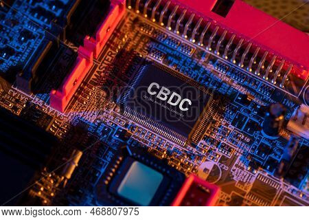 Cbdc - Central Bank Digital Currency Technology Concept With Computer Chip