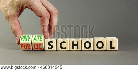 Public Or Private School Symbol. Concept Word Public School Private School On Wooden Cubes. Beautifu