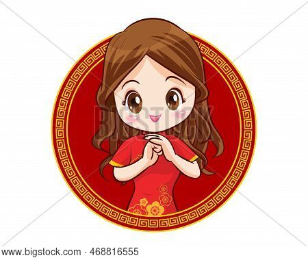 Pretty Chinese Girl In Mandarin Gown With Chinese New Year Festival With Space Frame