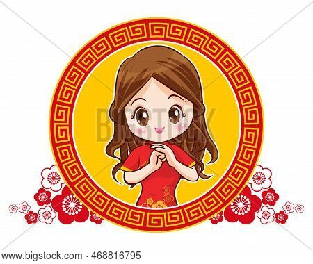 Pretty Chinese Girl In Mandarin Gown With Chinese New Year Festival With Space Frame