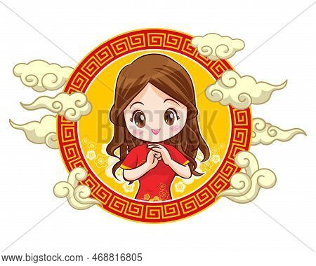 Pretty Chinese Girl In Mandarin Gown With Chinese New Year Festival With Space Frame
