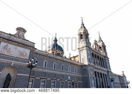 Facade Of The Almudena Cathedral, Isolated On White Background, (catedral De Santa Maria La Real De 