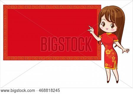 Pretty Chinese Girl In Mandarin Gown With Chinese New Year Festival With Space Frame