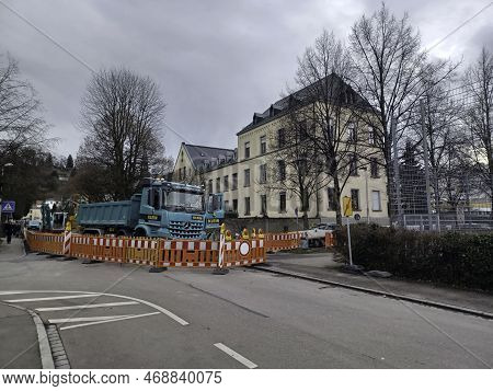 Underground Utilities Are Being Repaired On The Streets Of Ravensburg