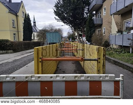 Underground Utilities Are Being Repaired On The Streets Of Ravensburg