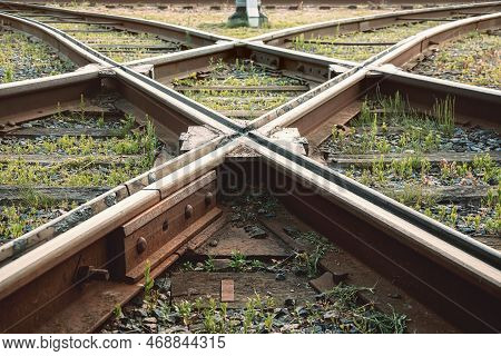 Crossing Of The Railway Tracks, Toned. Transport And Indastrial Concept.