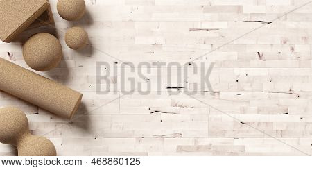 Fascia Or Trigger Point Massage Cork Tools, Fascia Or Yoga Roll, Peanut, Balls And Blocks Over Light
