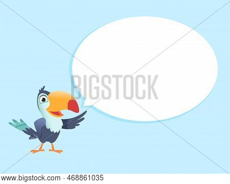 Parrot. Exotic Bird Pointing To Empty Circle Mind Forum. Vector Cartoon Characters