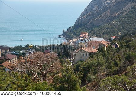 View Of The Resort City Novyi Svet And Green Bay From Trail In Spring. Crimea.