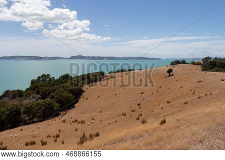 Picturesque Landscape With Slope, Blue Sea And Mountains On Background In A Sunny Day, Duder Regiona