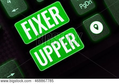 Conceptual Caption Fixer Upper. Business Concept House In Need Of Repairs Used Chiefly Connection Wi