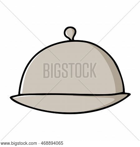 Doodle Hand-drawn Plate With Lid Illustration. Color Food Cover Cloche Plate Platter With Domed Cove