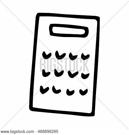 Doodle Grater Image. Hand-drawn Rub Cooking Accessory Isolated On White Background. Outline Utensils