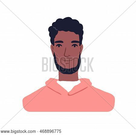 Black Man, Face Portrait. Modern Young African-american Person. Bearded Handsome Guy, Friendly Kind 