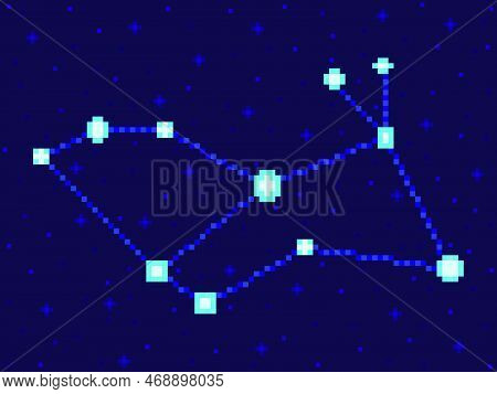 Lepus Constellation In Pixel Art Style. 8-bit Stars In The Night Sky In Retro Video Game Style. Clus