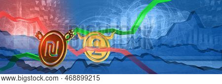 Currency Exchange Rate Background. Bullish Position Of British Pound To Shkel. Money Represented As 
