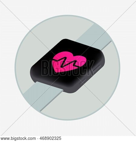 Smartwatch With Pink Heart Icon On The Screen. Heart Rate Variability, Health Care Round Vector Icon