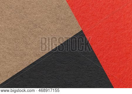 Texture Of Craft Red, Black And Brown Shade Color Paper Background, Macro. Structure Of Vintage Abst
