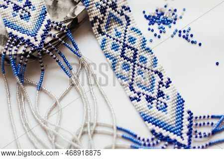 Geometric Pattern On The Gerdan Ornament, Ukrainian Beaded Ornament, Amulet.