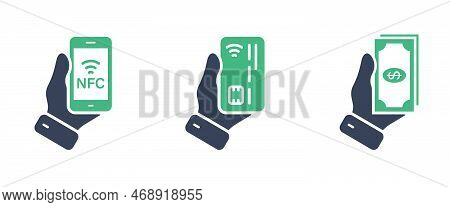 Types Of Payment Silhouette Icon. Pay By Mobile Phone, Credit Card, Money Cash Glyph Pictogram. Wire