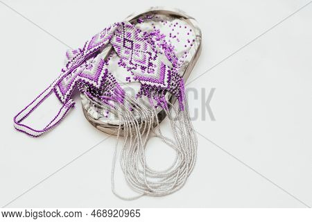 Geometric Pattern On The Gerdan Ornament, Ukrainian Beaded Ornament, Amulet.