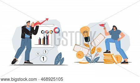 Finance Growth And Income Increase Banners Set On Topic Of Stock Investments And Savings Management,