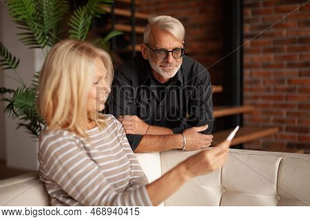 Mature Couple Excited About Pregnancy, Positive Test. Artificial Insemination, Menopause.