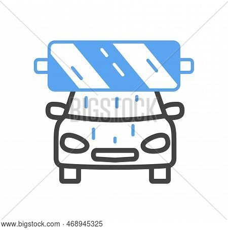 Car Service Doodle Icon. Car Under Roller With Water, Car Wash And Cleanliness. Water And Liquid, Ch