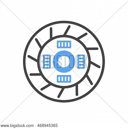 Car Service Doodle Icon. Disk From Car With Transport Pads, Detail Of Vehicle. Minimalistic Sticker 