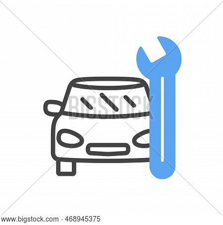 Car Service Doodle Icon. Transport With Wrench. Sticker For Social Networks And Messengers. Vehicle 