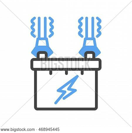 Car Service Doodle Icon. Battery With Terminals, Electricity For Operation Of Machine. Sticker For S