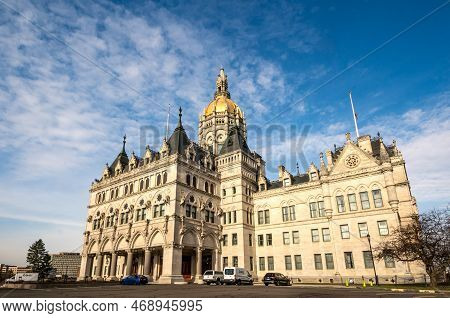 Hartford, Ct - Usa - Dec 28, 2022 Three Quarter View Of The Historic Connecticut State Capitol, The 