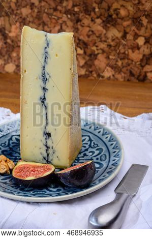 French Semi-soft Cow Milk Cheese Morbier From Franche-comte Region With Thin Black Layer And Strong