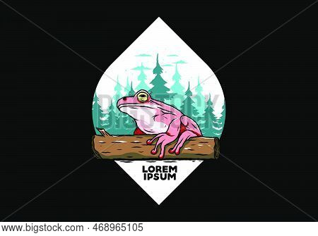 Illustration Design Of A Big Frog Perched On A Log