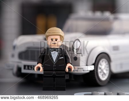 Tambov, Russian Federation - January 06, 2023 A Lego No Time To Die-james Bond Minifigure Standing N
