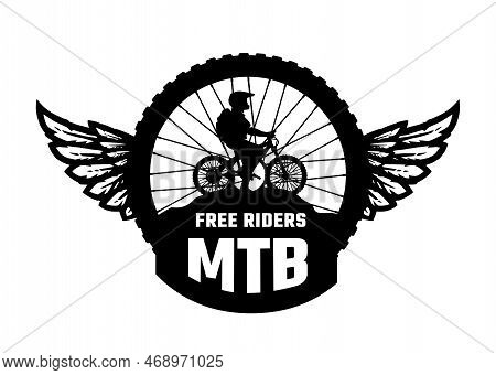 Mountain Biker. A Free Rider. Mtb Logo, Emblem. Vector Illustration.