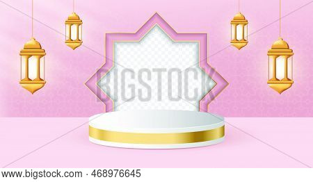3d Product Display Podium Themed Islamic With Lantern For Ramadan. Islamic 3d Display Podium Decorat