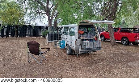 Oudtshoorn, South Africa - Sep 24, 2022: Camping At Kleinplaas Resort In Oudtshoorn In The Western C