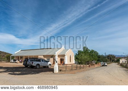 Van Wyksdorp, South Africa - Sep 24, 2022: A Street Scene, With The Hall Of The Dutch Reformed Churc