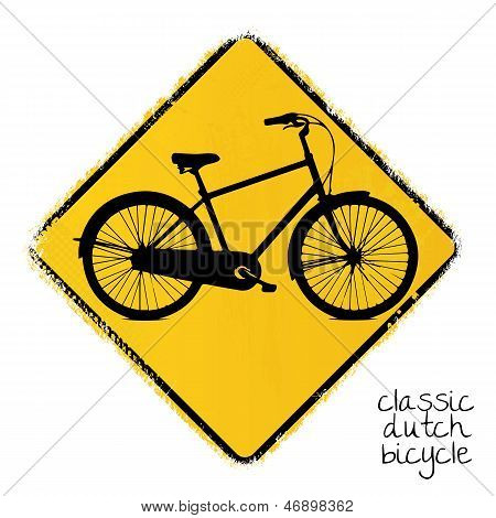 オランダの自転車と道路標識を警告