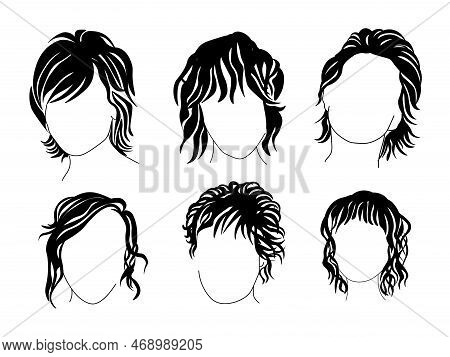 Bixie Hairstyle Set Of Silhouettes, Female Trendy Haircut Vector Illustration