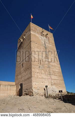 Biar, Alicante, Spain, January 14, 2023: Tower Of The Arab Castle Of Almohad Origin From The 12th Ce